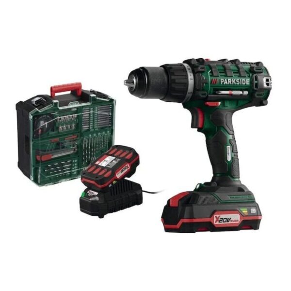 PARKSIDE® 20V Cordless drill/driver with 2 batteries, charger and accessories